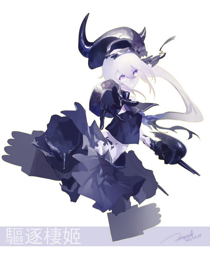 Anime girl with horns and dark dress