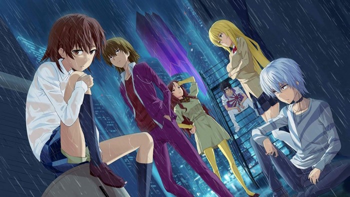 Characters from Toaru Majutsu no Index in the rain