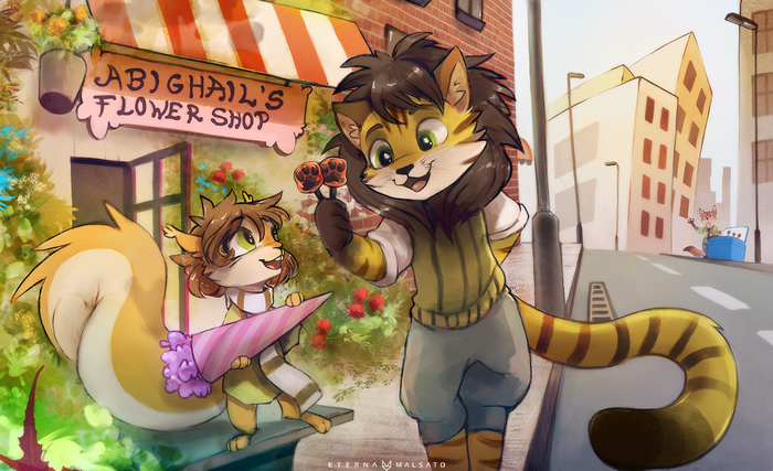 Anthropomorphic animals at Abigail's Flower Shop