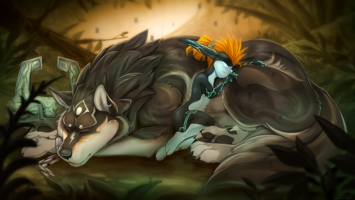 Link and Midna from The Legend of Zelda: Twilight Princess sleeping