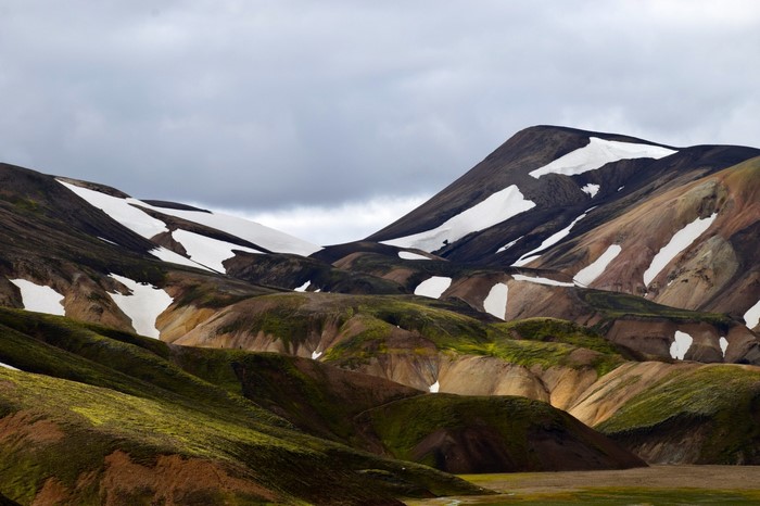 Colorful mountains with snow patches in Iceland
