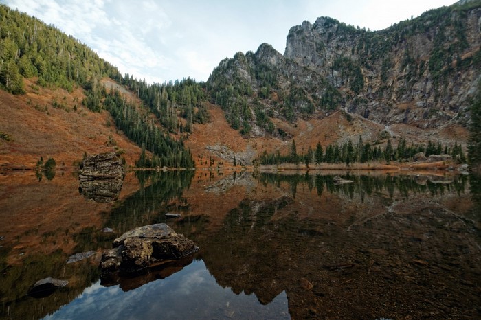 Mountain Lake Reflection with Autumn Landscape