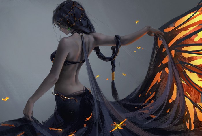 Ghostblade Character with Long Hair and Dark Drapery