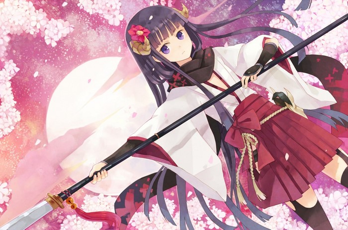 Shirakiin Ririchiyo from Inu x Boku SS with a polearm