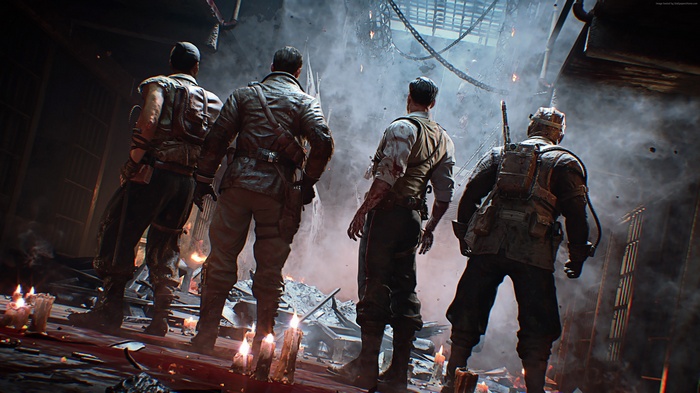 4 soldiers from Call of Duty Black Ops 4 in a destroyed room