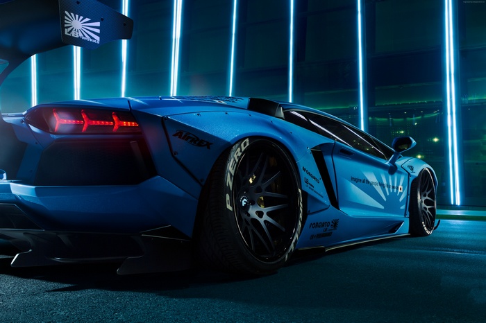 Blue Lamborghini Aventador LB Works