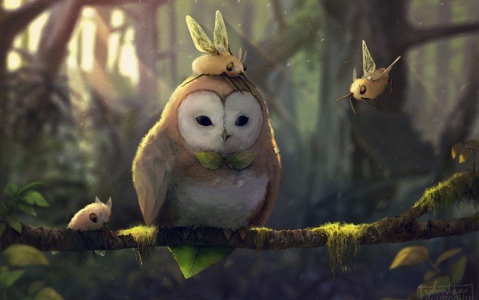 Rowlet and Cutiefly Pokemon in a Forest