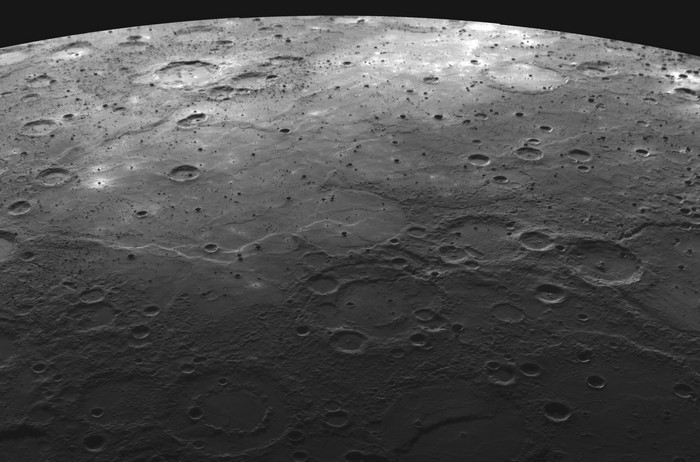 Mercury's cratered surface from space