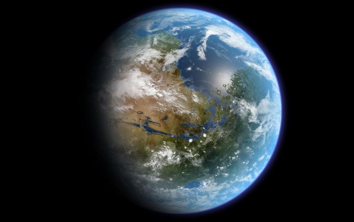 Planet Earth from space with clouds and oceans