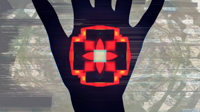 Abstract Red Glitch Art Hand Design