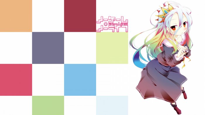 Shiro from No Game No Life with a checkered background