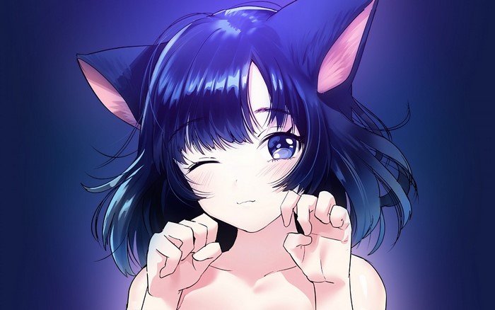 Anime girl with cat ears and purple hair