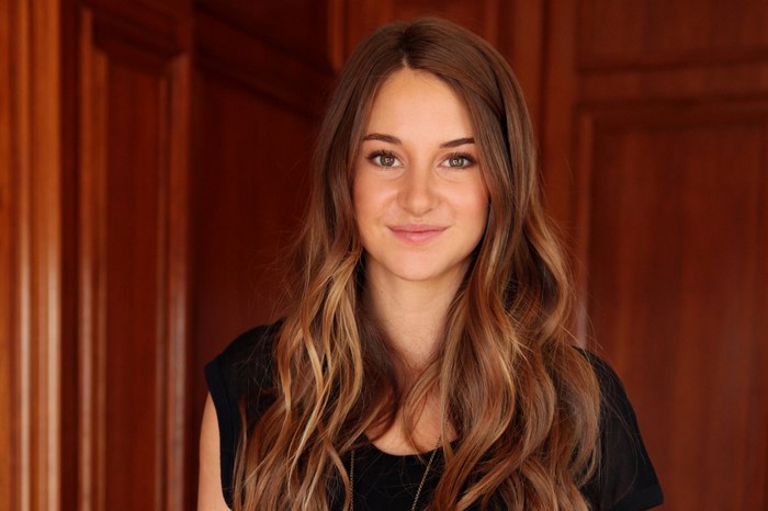 Shailene Woodley portrait with long brown hair