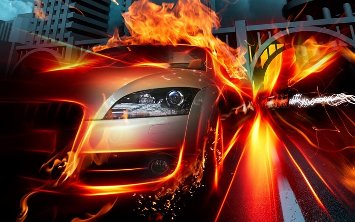 Fiery Sports Car Racing Through City Streets