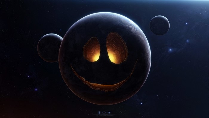 Planet with a Jack-o'-lantern face in space