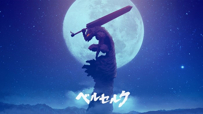 Guts from Berserk holding his sword under the moon