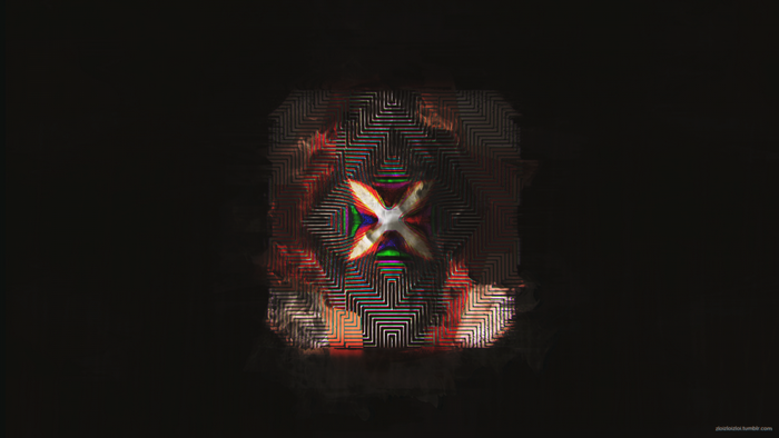 Abstract glitch art with X shape