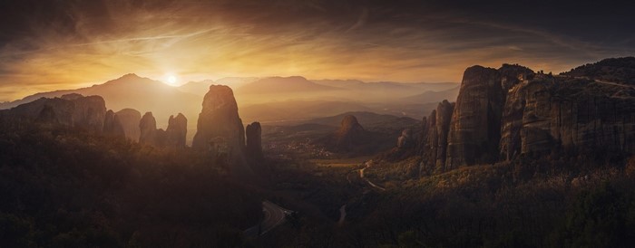 Meteora Greece Panorama at Sunrise with Monasteries