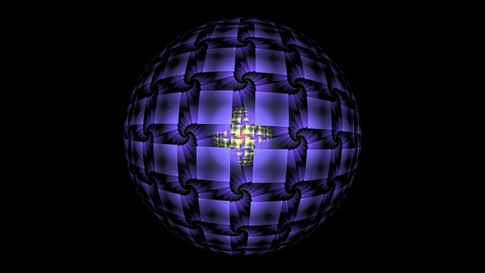 Abstract 3D Fractal Sphere with Purple and Yellow Light