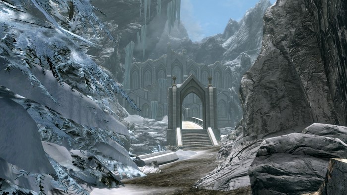 The Elder Scrolls V Skyrim snowy mountain fortress entrance