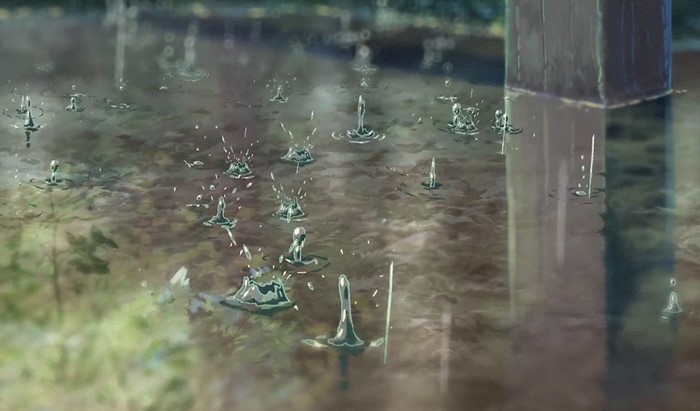 Raindrops falling on a pond, The Garden of Words