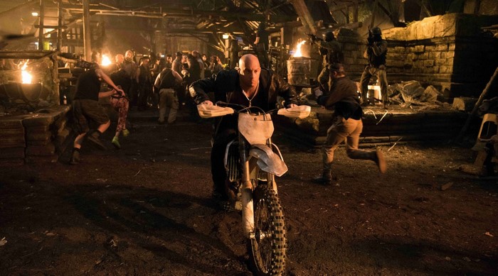 Vin Diesel on a dirt bike in xXx Return of Xander Cage
