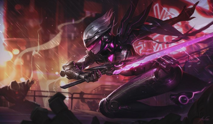 Fiora from League of Legends in a futuristic setting
