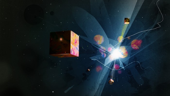 Abstract space scene with cubes and nebula