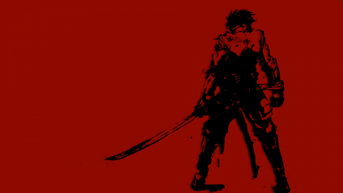 Samurai warrior with sword on red background