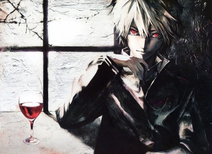 Sendo Iori from Fortune Arterial with red eyes and wine