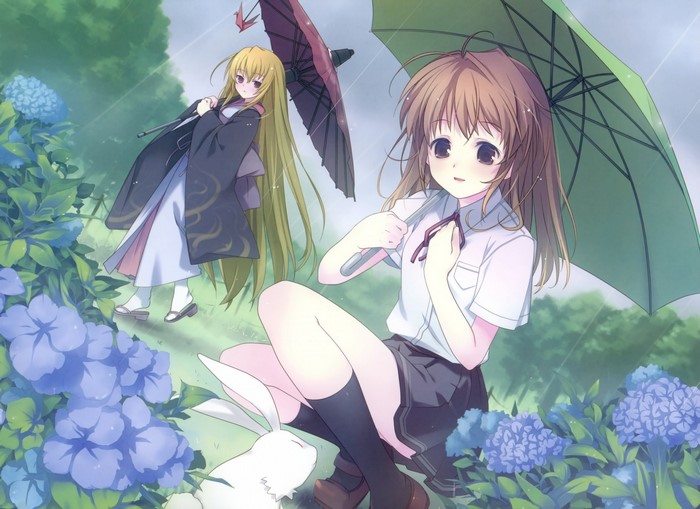 Erika Send and Haruna Yuuki from Fortune Arterial in the rain