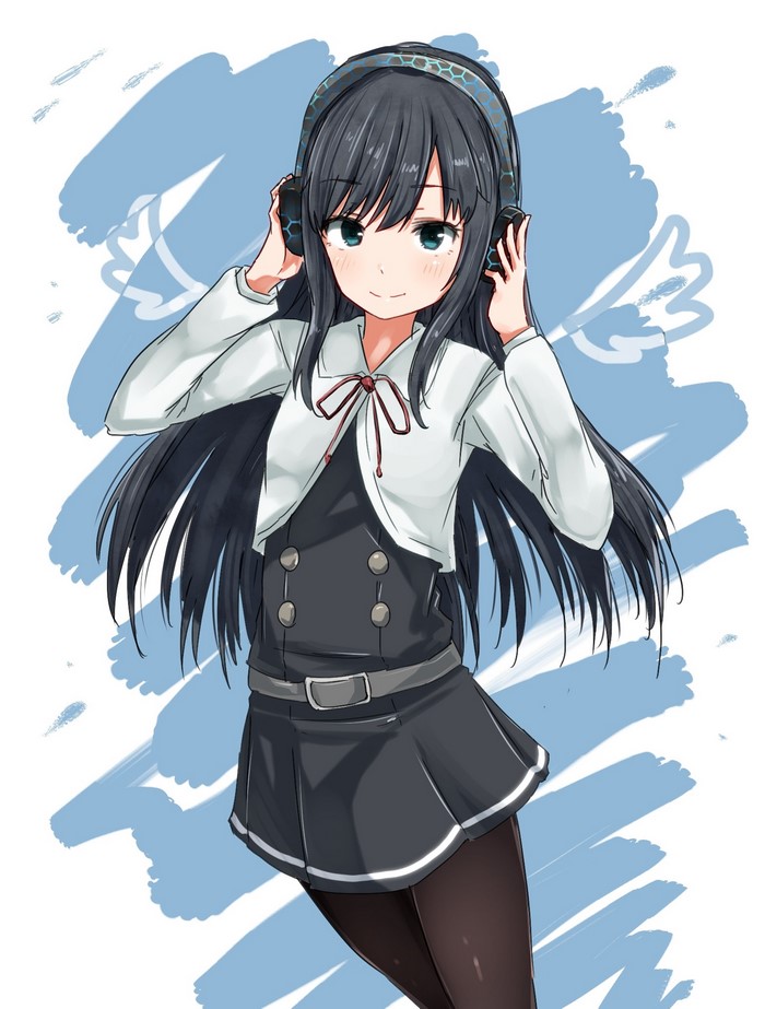 Anime girl with black hair and headphones