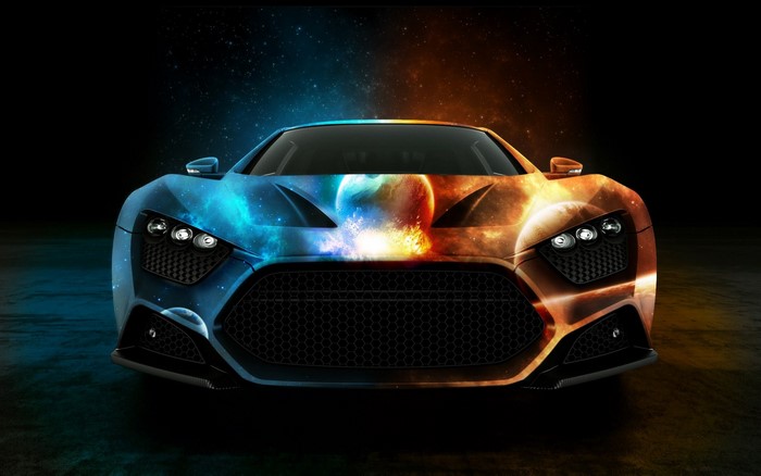 Sports car with cosmic paint job