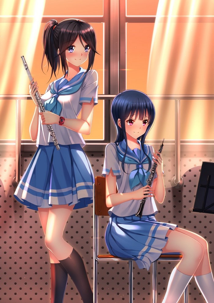 Two anime girls with musical instruments