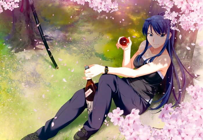 Kusakabe Asako from Grisaia no Kajitsu sitting under a cherry blossom tree