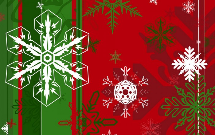Christmas snowflakes on red and green background