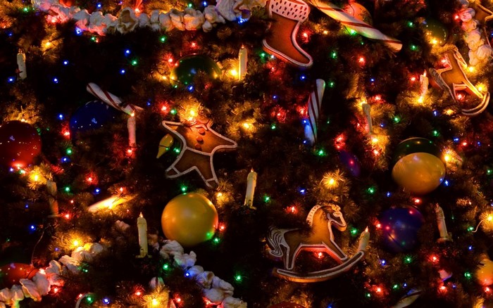 Festive Christmas Tree with Colorful Ornaments and Lights
