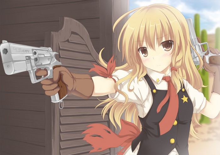 Kirisame Marisa from Touhou holding a .357 Magnum