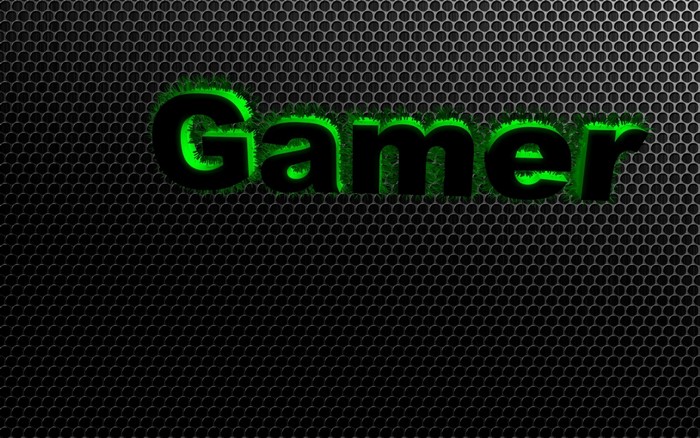 Gamer text with green glow on a dark textured background