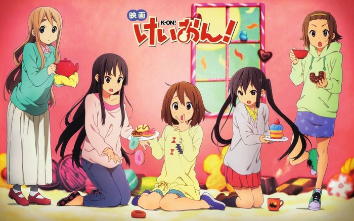 K-On! Movie Illustration with Five Anime Girls and Sweets
