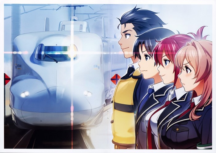 Characters from Rail Wars! with a train