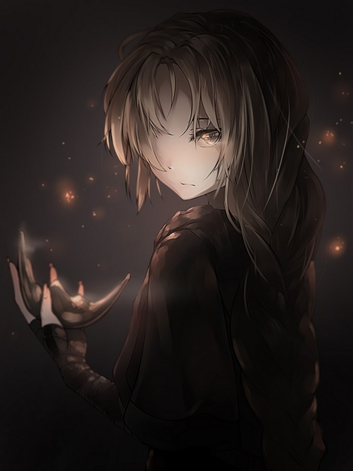 Anime girl with glowing object in hand