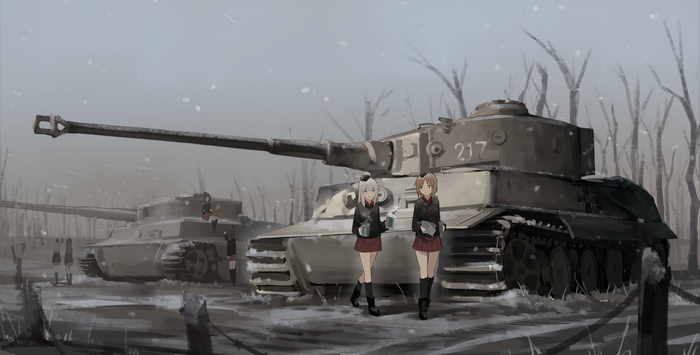 Girls und Panzer anime girls with tanks in snow