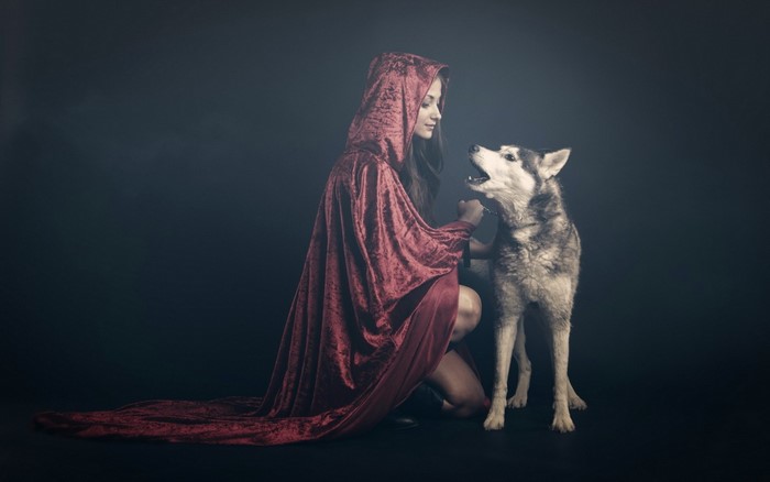 Girl in Red Hood with Wolf