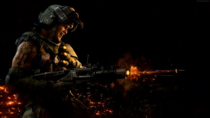 Soldier firing a machine gun in Call of Duty Black Ops 4