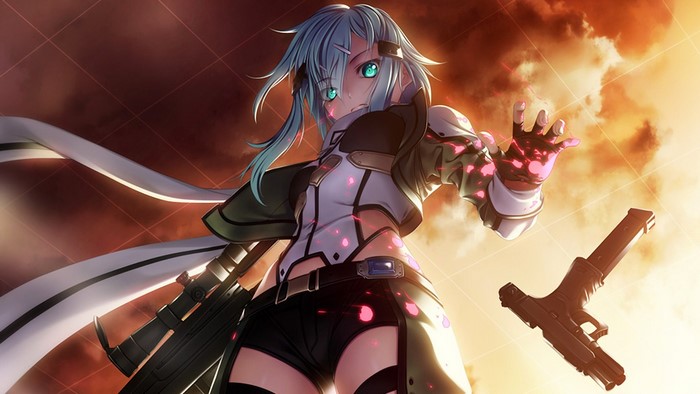 Asada Shino from Sword Art Online with guns