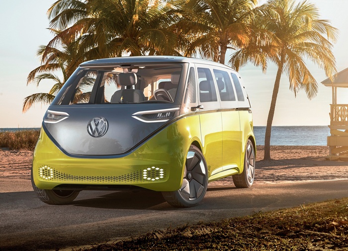 Volkswagen ID Buzz electric car on beach 4K