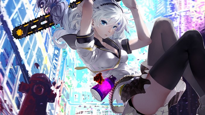 Anime girl with chainsaw and spray can