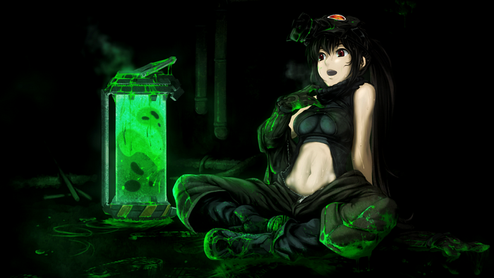 Anime girl with glowing green container