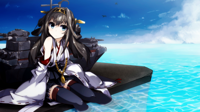 Kongou from Kantai Collection sitting on a ship deck